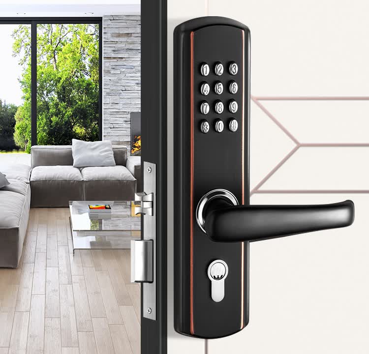 机械密码锁房门锁办公室室外室内门锁防盗门密码锁常开门锁质感黑354