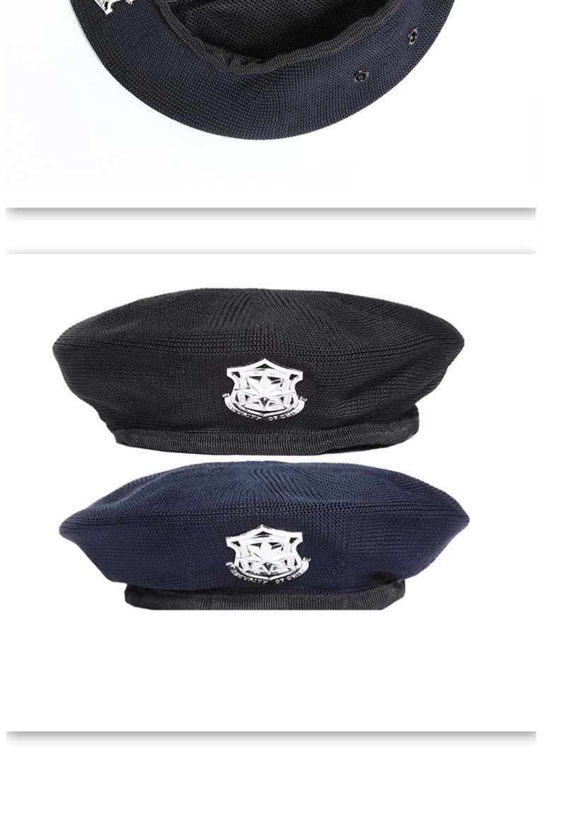 保安帽 黑色保安帽子贝雷帽透气工作帽春秋礼仪帽网眼男女保安贝雷帽