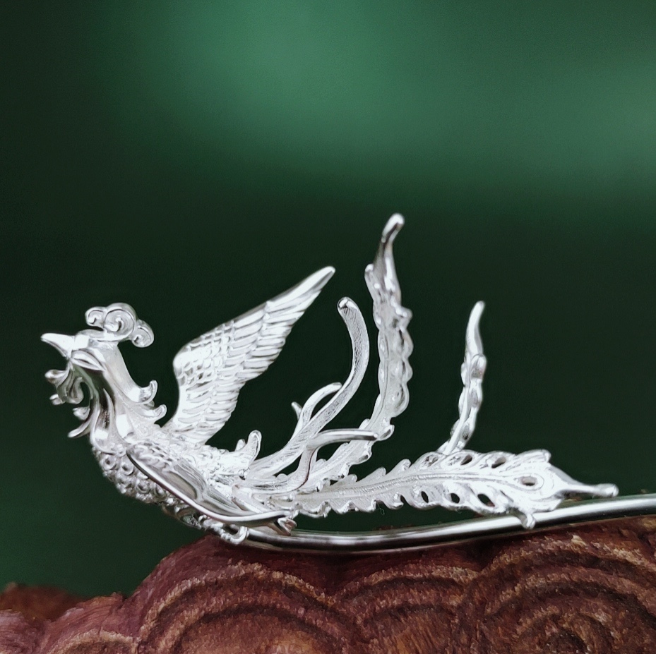 美芙仁手作凤凰足银簪发簪盘发银镀金凤簪汉服足银镀金款