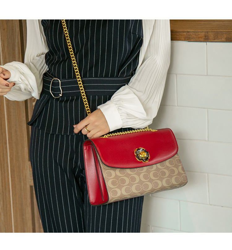 mkf香港代购2022新品轻奢时尚mk山茶花链条女包真皮单肩斜挎手提礼盒