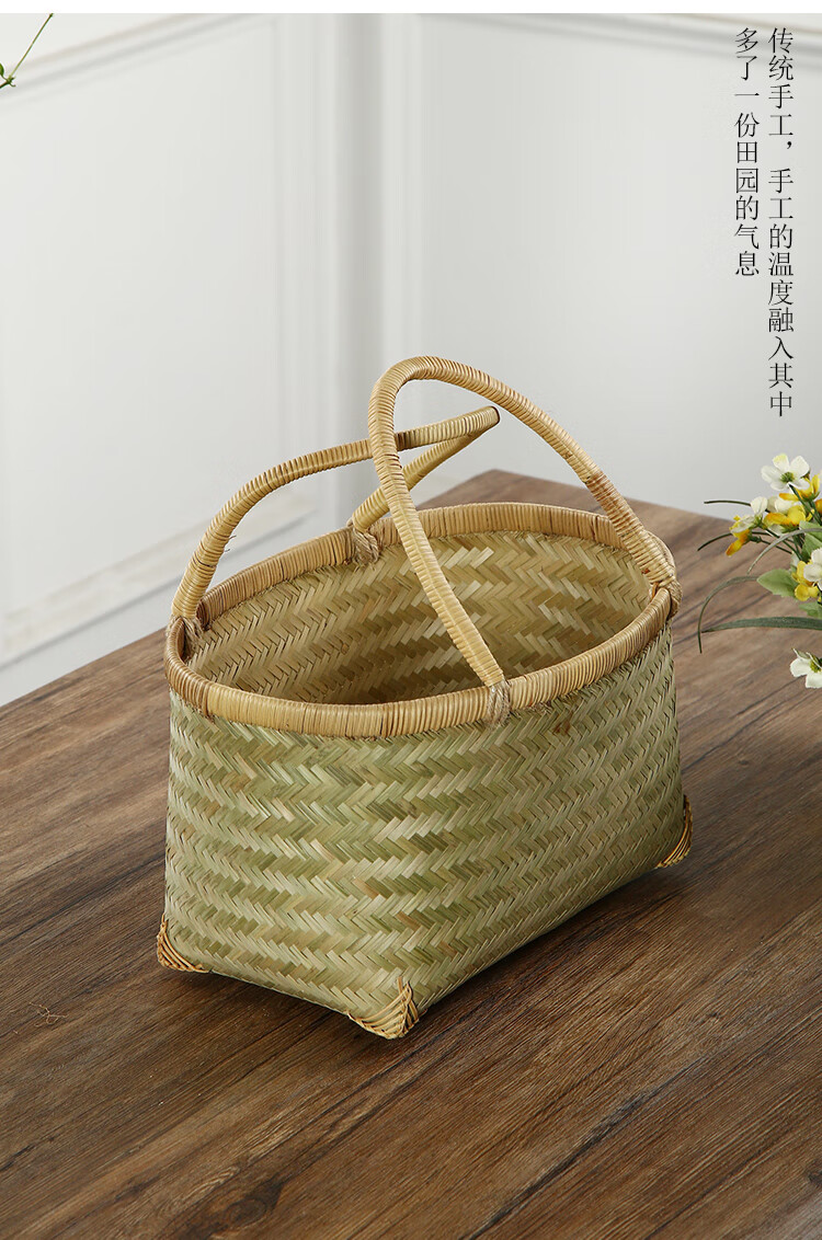 手编竹篮纯竹编制品老式手提竹篮子菜篮子购物篮家用收纳筐水果篮带
