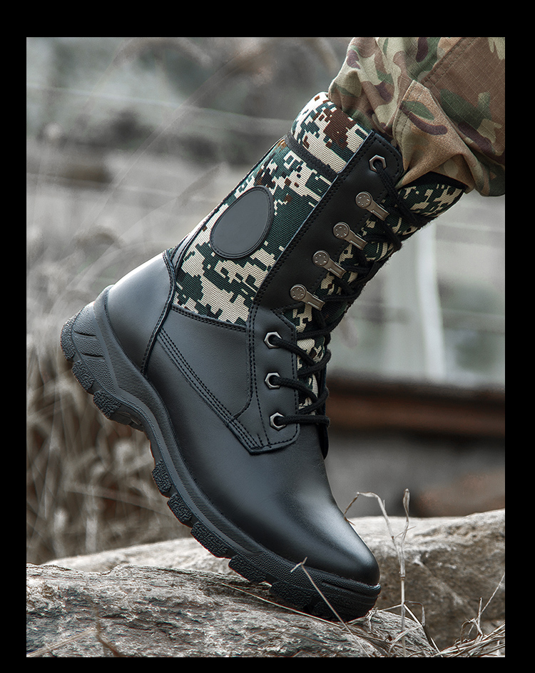 五百户作战靴男轻火箭兵军训练靴子迷彩头层牛皮陆战靴男户外防滑士