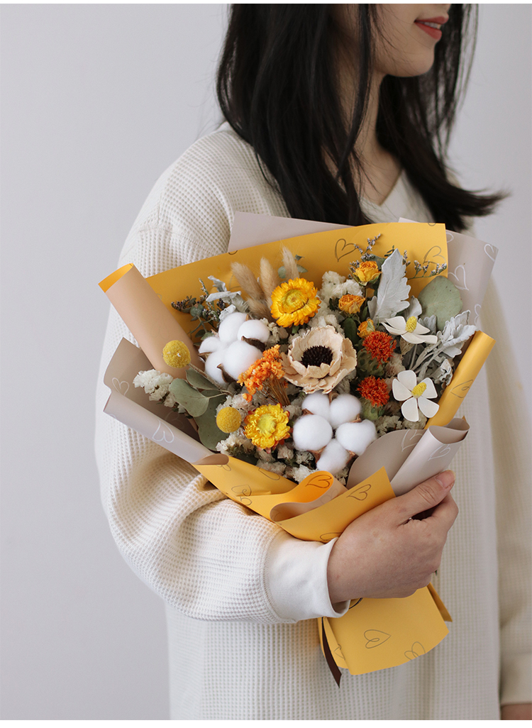 棉花干花花束包装送人毕业生日礼物520送闺蜜妈妈 清新绿(手提袋 贺卡