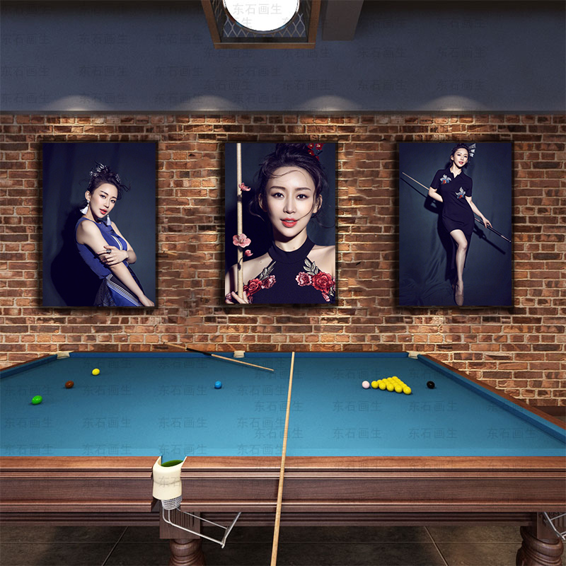 台球厅装饰画中式八球潘晓婷挂画现代美式桌球室背景墙壁美女壁画款式