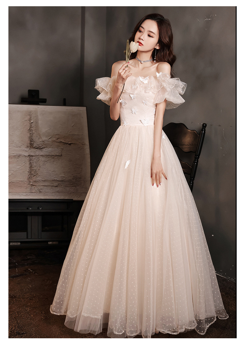 钢琴演奏礼服女学生一字肩晚裙小众高端轻奢气质宴会仙气艺考年会主持