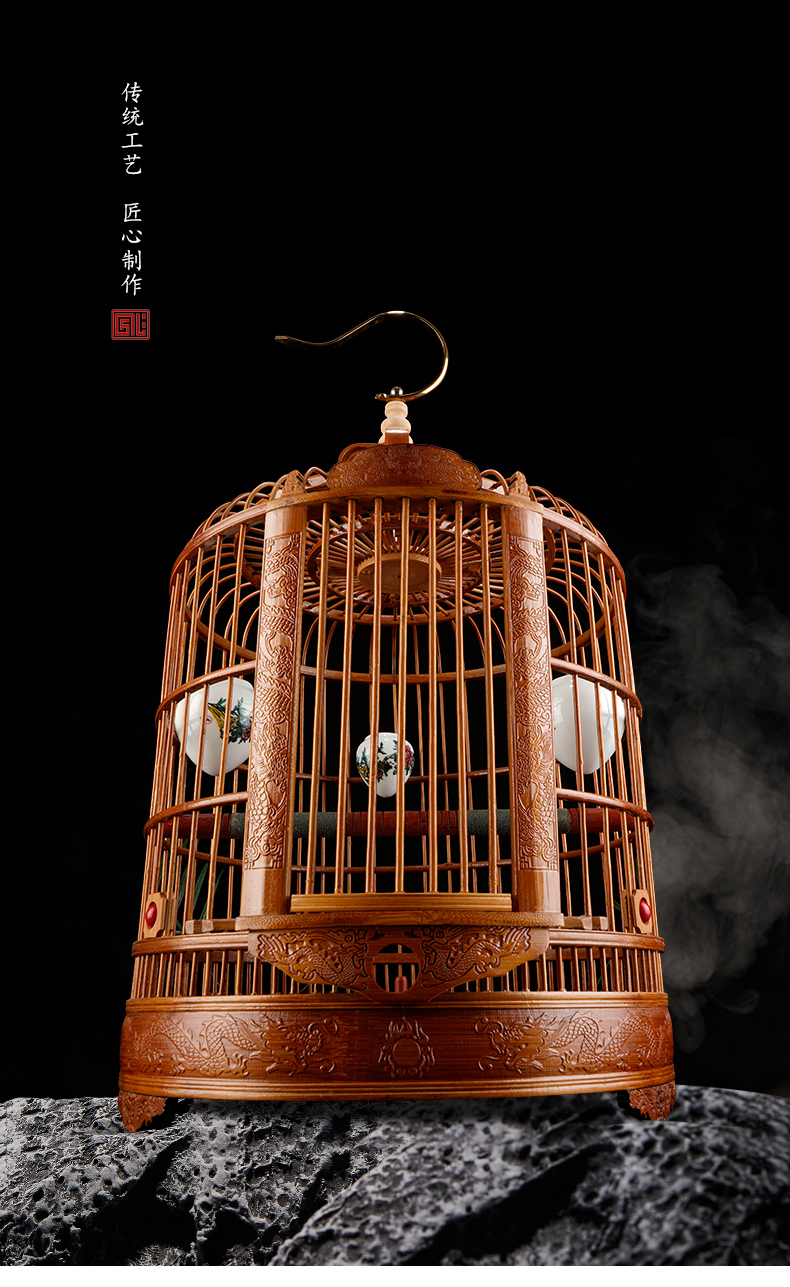 绣眼鸟笼 雕刻画眉鸟笼竹精品高端雕花豪华大号八哥鹩哥竹制鸟笼子 36