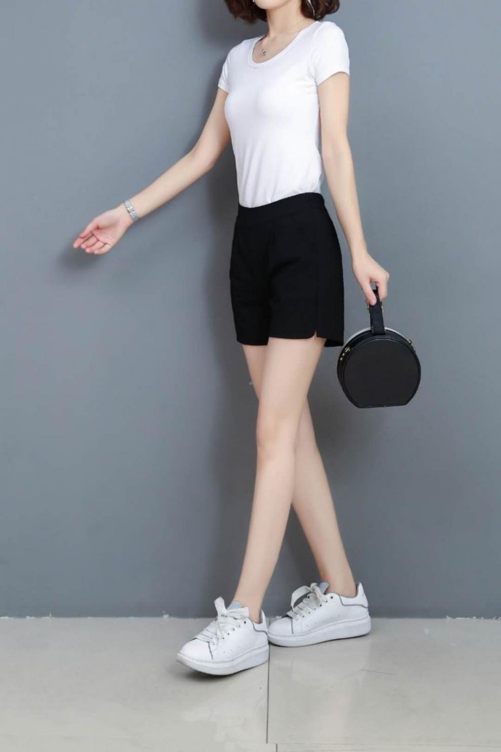 宽松短裤女夏季新款薄款裤子韩版大码高腰显瘦阔腿休闲热裤女黑色s