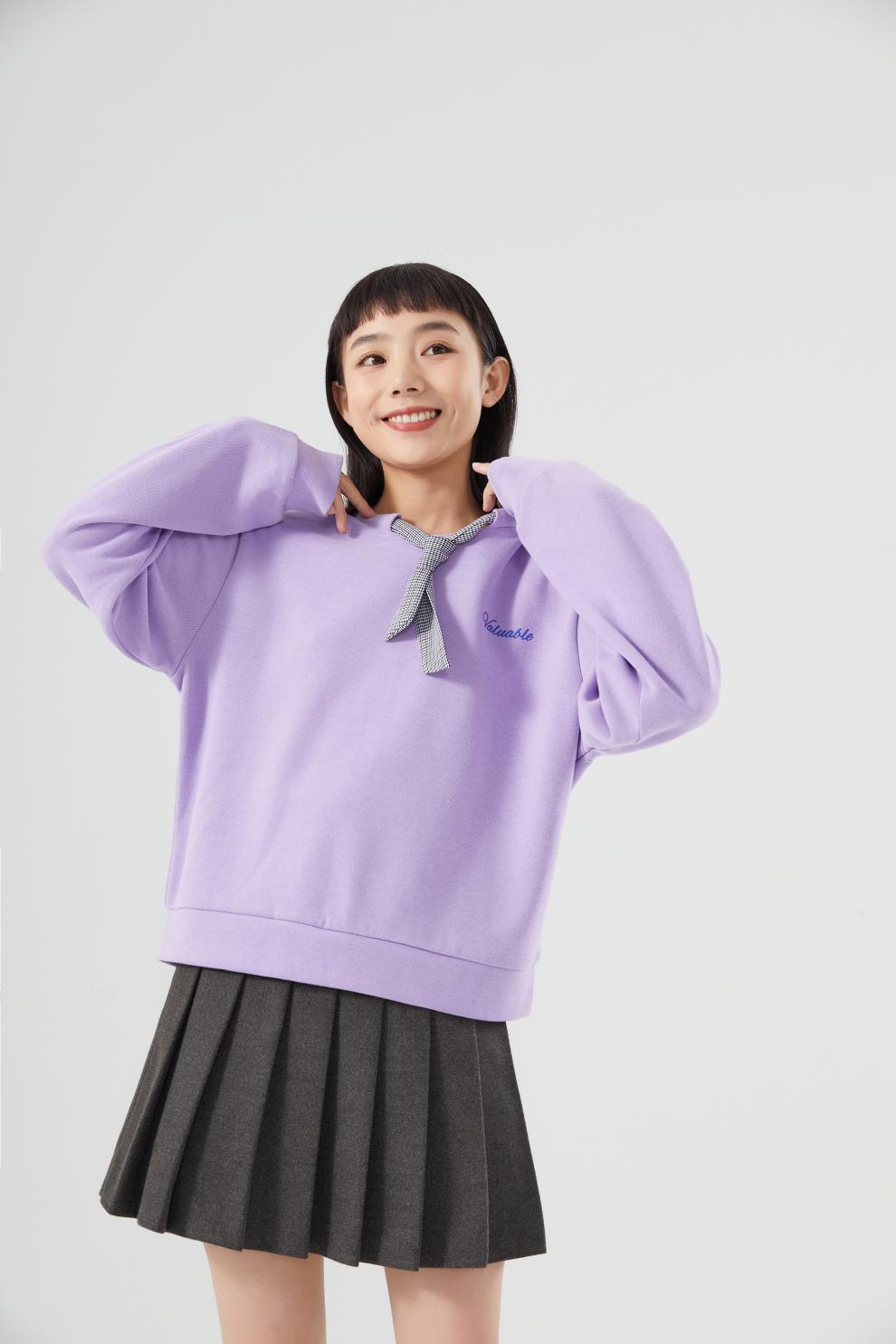 美特斯邦威卫衣女学春秋百搭院风系带套头衫 薰衣紫 170/92a/xl