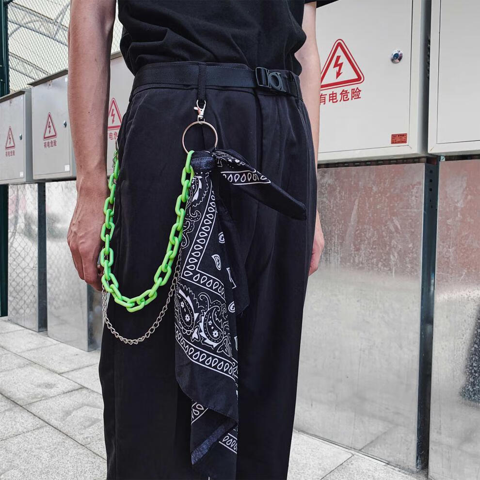 世耀彩虹裤链嘻哈潮流男女亚克力树脂链条配饰ins挂链包链jk链子红色