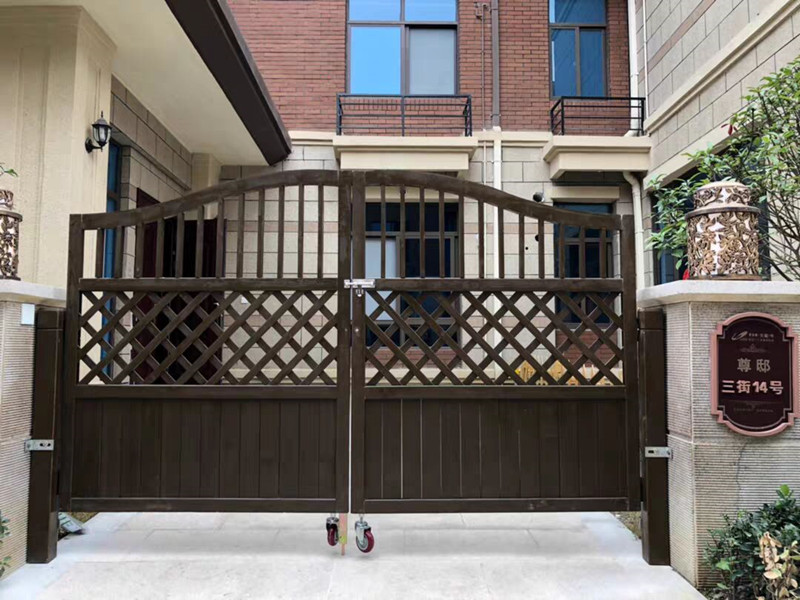 庭院木门户外腐木篱笆门院子双开门定做室外花园围栏栅栏门拱门蓝色