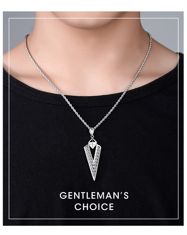 钧弘时尚pt950铂金吊坠男几何显大白金项链吊坠三角形男士项坠情人节