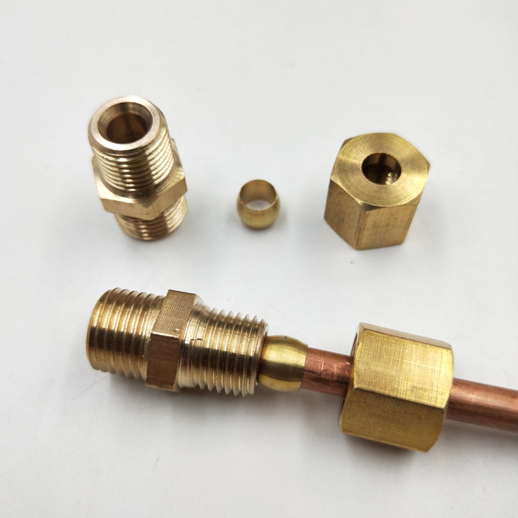 铜管卡套接头高压直接加湿器铜管接头纺织机配件加厚2分4分铜接头厂家