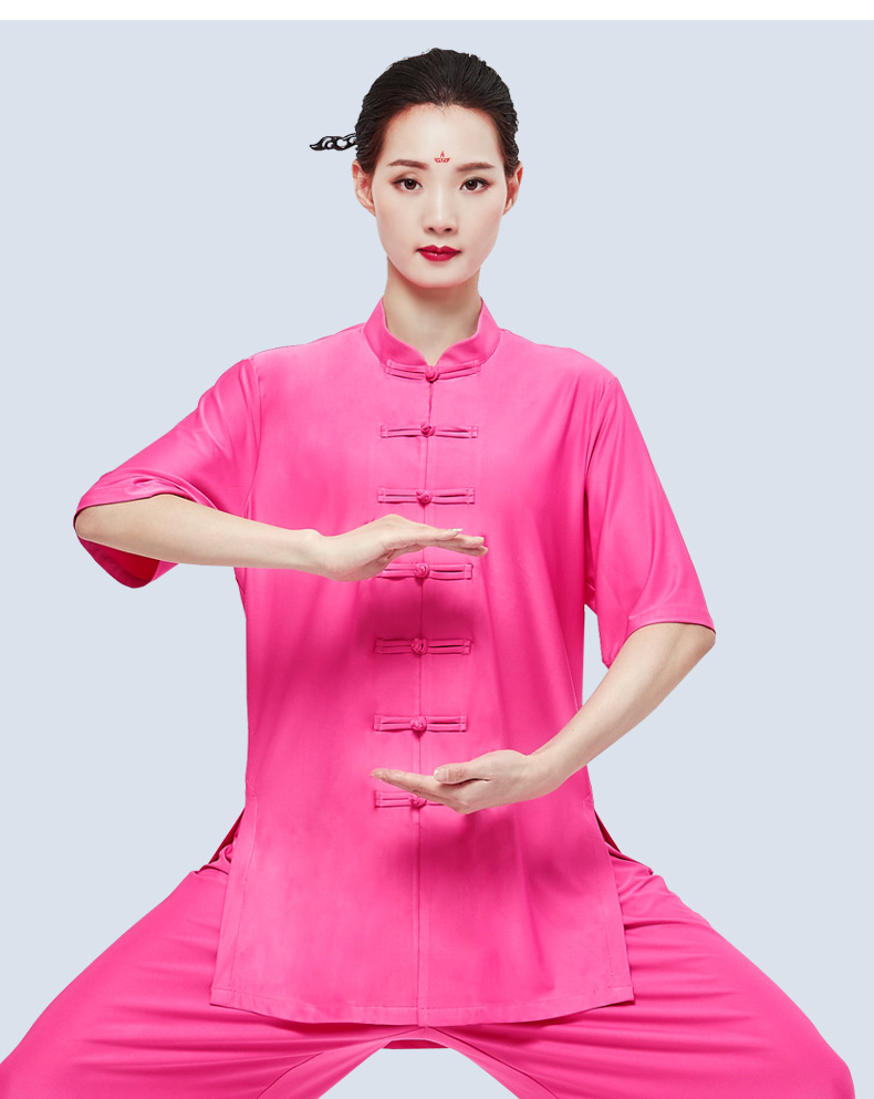 武极堂新款太极服女装春秋牛奶丝短袖武术表演服装夏季太极拳练功服