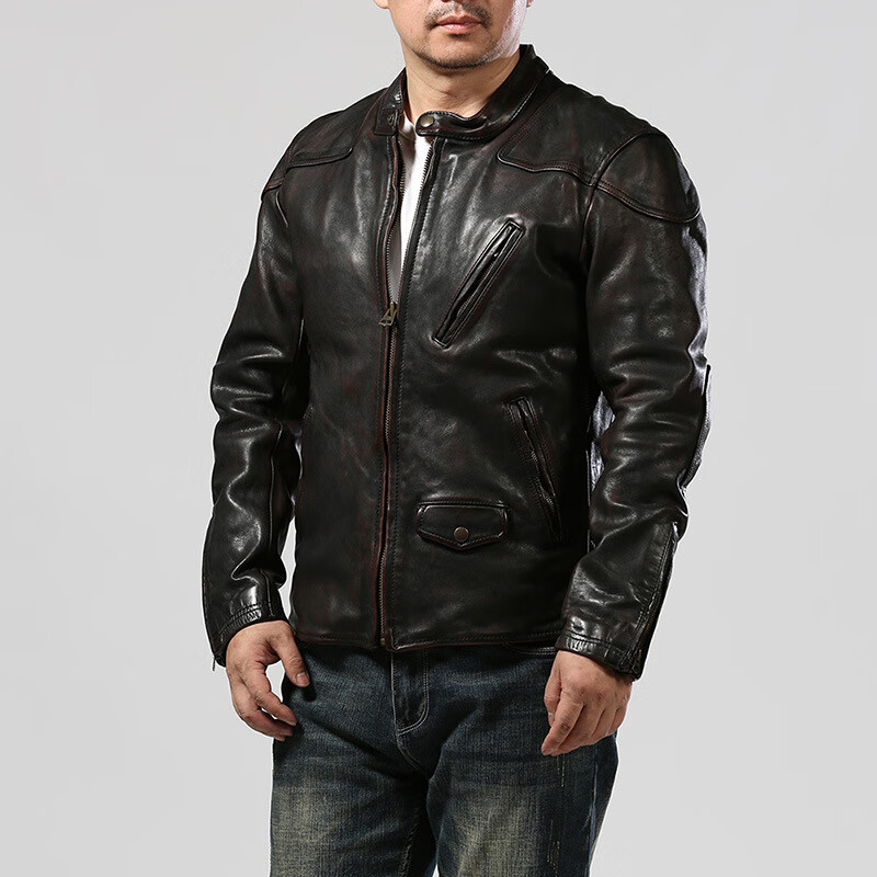 凯撒(kaiser)吴彦祖同款毒液马皮皮衣男荷尔蒙立领褶皱休闲阿美咔叽