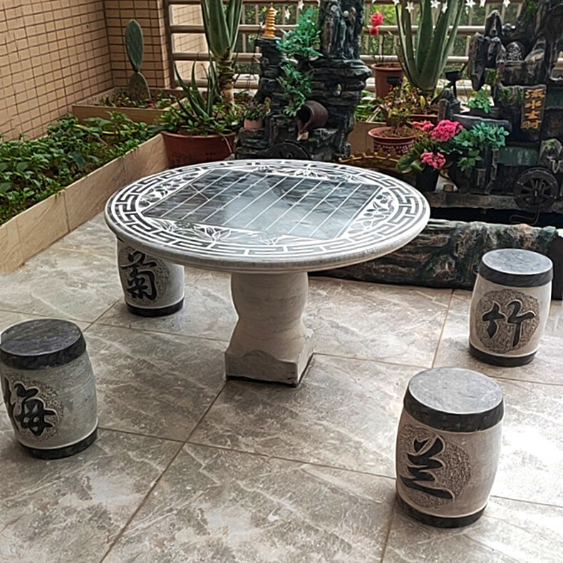 家用户外庭院别墅花园天然大理石花岗岩青石圆桌椅石桌子四季花开100