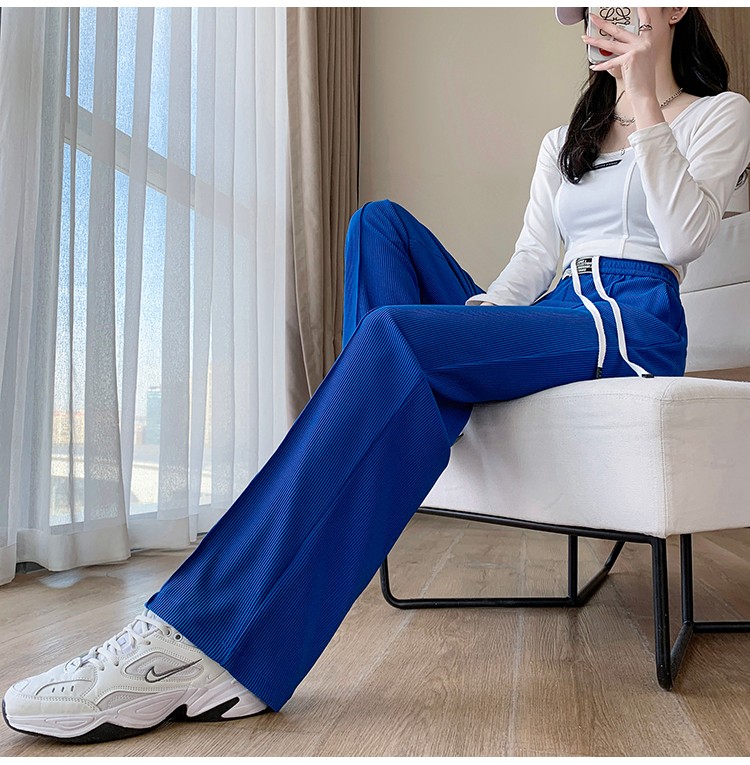 韩版莱因蓝阔腿裤女装时尚百搭学生小个子拖地直筒高腰裤子潮y8 蓝色