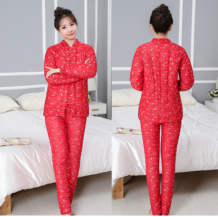 女士成人纯手工棉花棉衣红色棉袄棉裤套装新娘结婚嫁衣修身定做玫红色