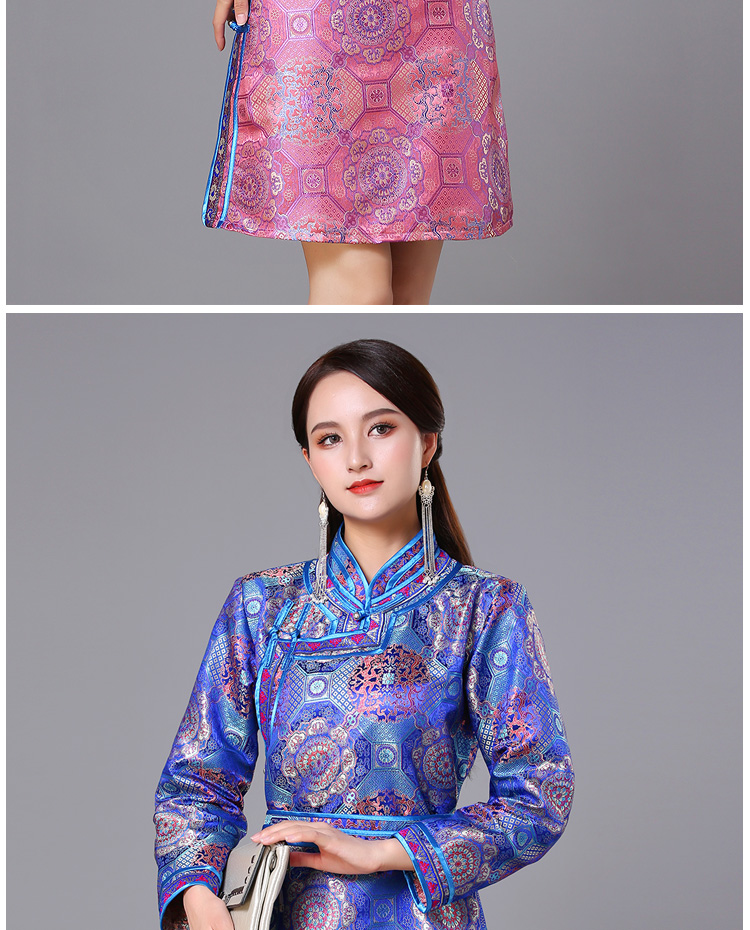 蒙古族服装女装春秋中长传统蒙古袍连衣裙日常生活装民族风舞蹈演出服