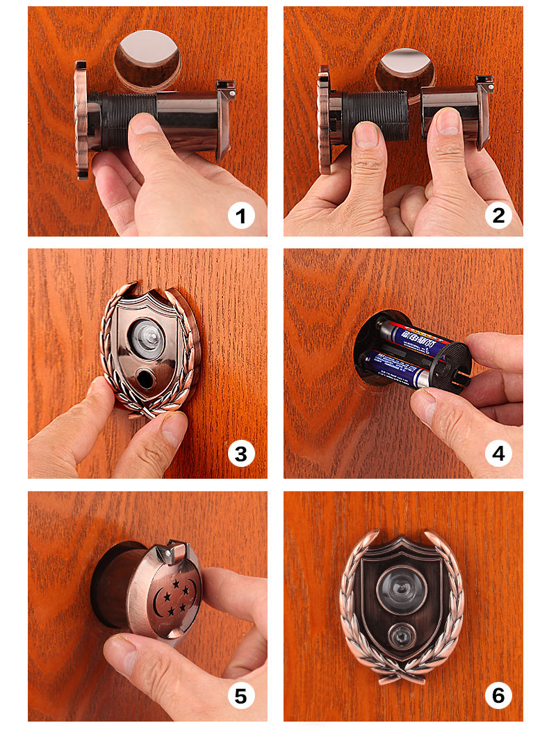 坚英防盗门塑料门镜猫眼带门铃二合一老式门上的一体带盖门眼35mm通用