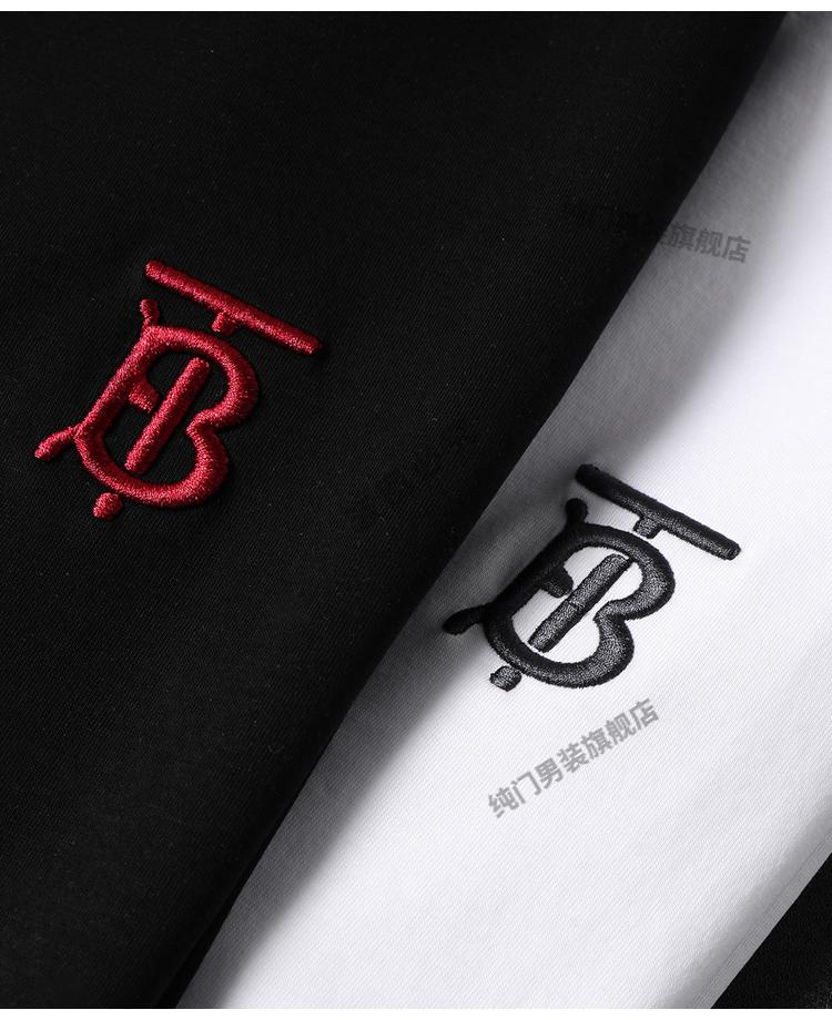 奢侈品巴宝莉轻奢品牌夏季b家男士短袖修身欧货半袖体恤潮黑色大tbxl