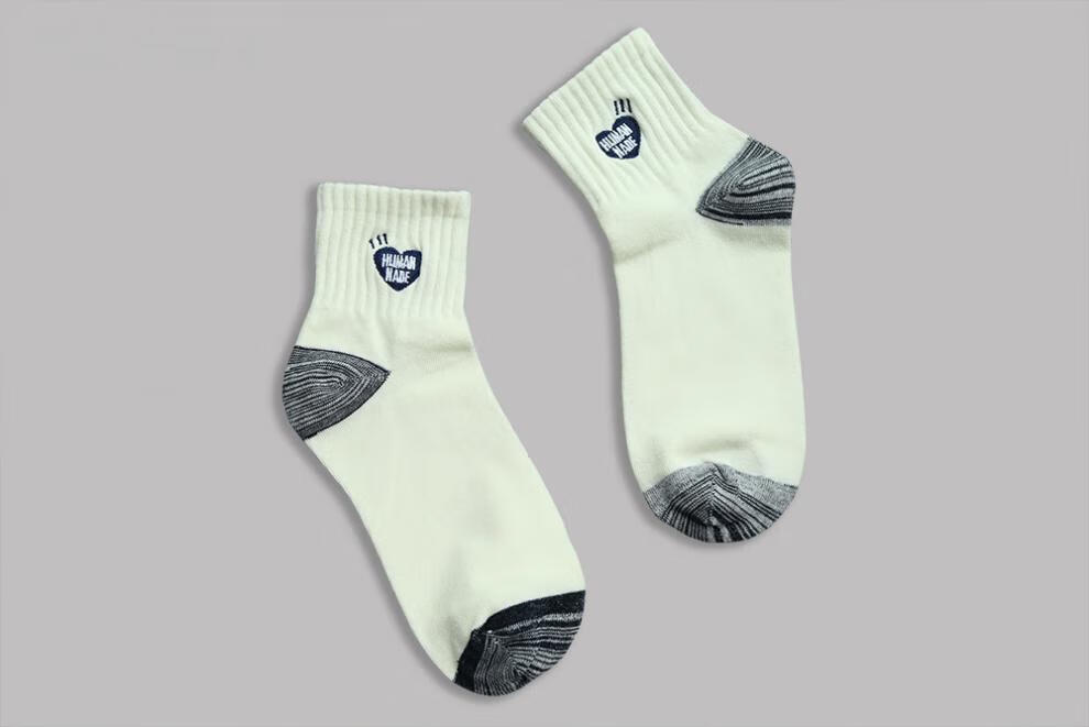 黛绸human made爱心刺绣拼接情侣白色运动中筒袜纯棉长袜子男女ins潮