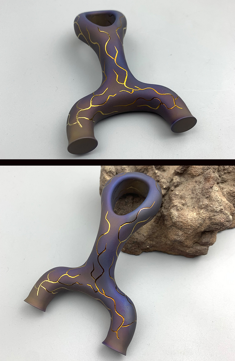 高端品质钛合金弹弓扁皮21户外高准度烤蓝反曲圆撑头飞虎弹工抛丸款