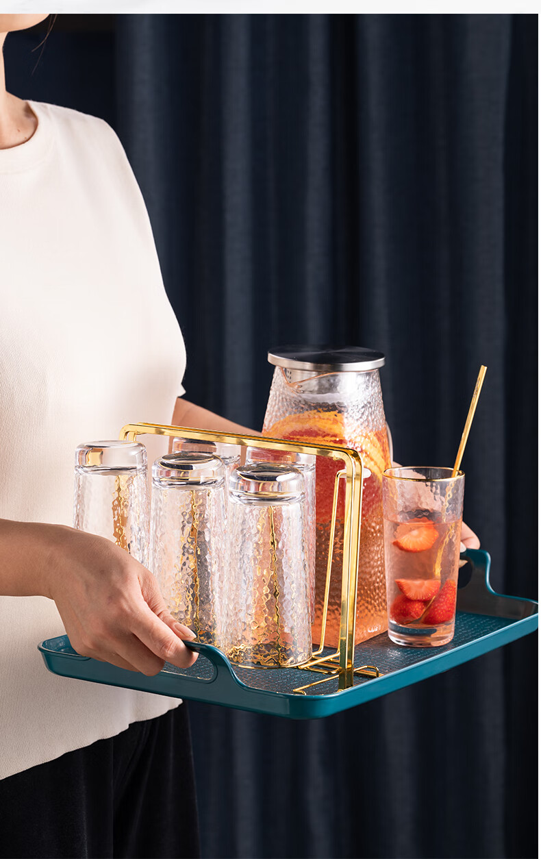 放杯子的托盘茶水托盘北欧长方形托盘家用放水杯茶杯水壶杯架组合套装