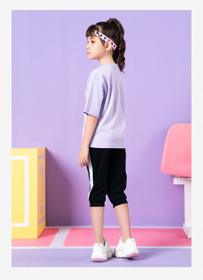 商场同款安踏儿童童装女童圆领短袖t恤616岁卡通印花套头针织衫短t