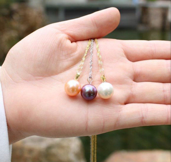 珍珠吊坠女单颗项链韩国气质简约百搭淡水坠子s925锁骨链 粉色珍珠12