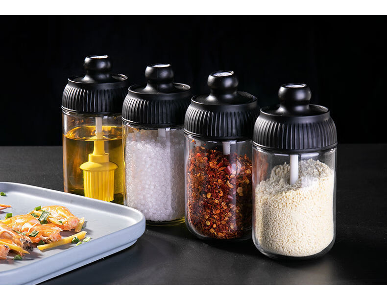 调料罐子玻璃调料瓶子油盐酱醋调味料瓶调味罐组合厨房家用勺盖一体