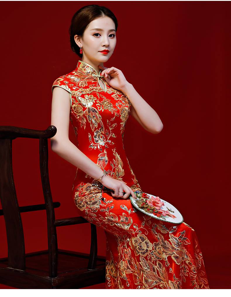 旗袍新娘结婚喜婆婆婚宴装年轻款高端走秀女婚礼礼服妈妈女嫁衣结婚