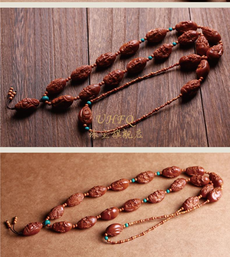 橄榄核雕刻十八罗汉佛珠手串男女长串挂脖项链苏工橄榄胡手链 a款搭配