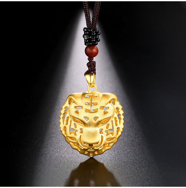 凤雅集珠宝黄金吊坠999足金虎头男女挂坠3d硬金老虎生肖金吊坠送老公