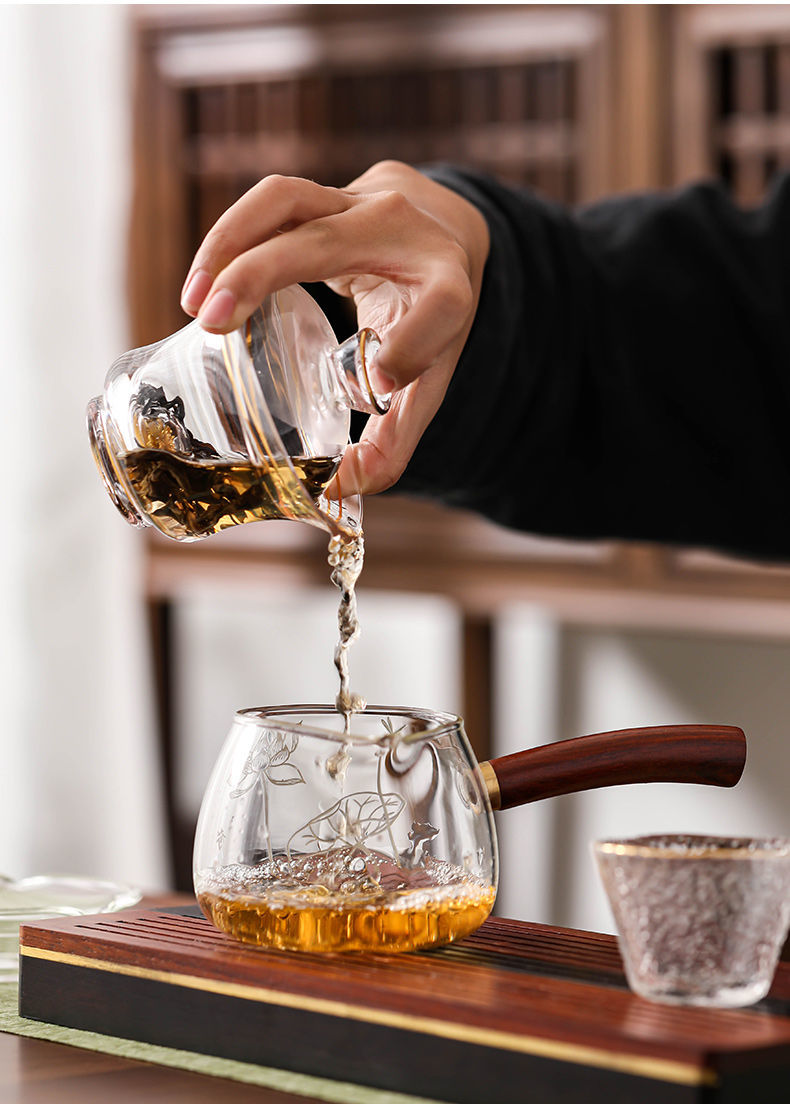 玻璃公道杯加厚耐热倒茶公杯高档日式侧把茶海分茶器功夫茶泡茶具磨砂