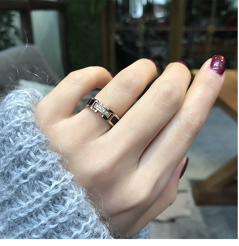 大码戒指女手指偏大胖mm大号玫瑰金食指中指胖手黑色微镶时尚漂亮装饰