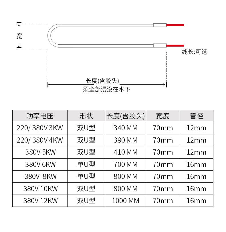 井水大功率加热器潜水电加热管防水箱浴池工业加热棒380v10kw12井水