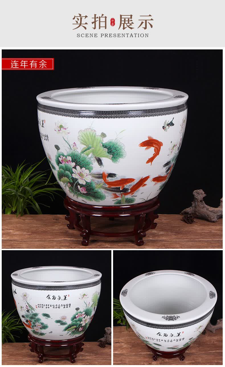 庭院风水缸景德镇陶瓷鱼缸大号养金鱼缸客厅庭院睡莲碗莲荷花乌龟锦鲤