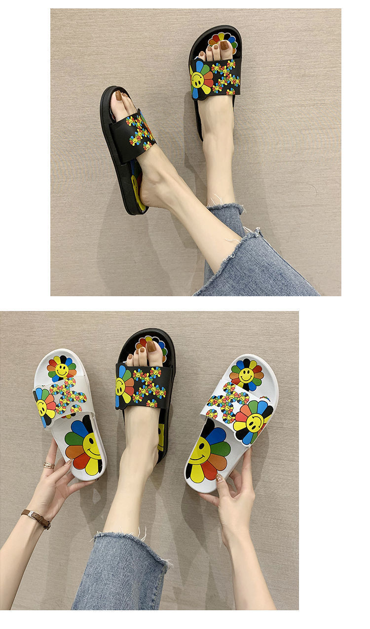 时尚凉拖鞋女夏外穿可爱太阳花网红家用浴室防滑女拖a188花黑色黑色