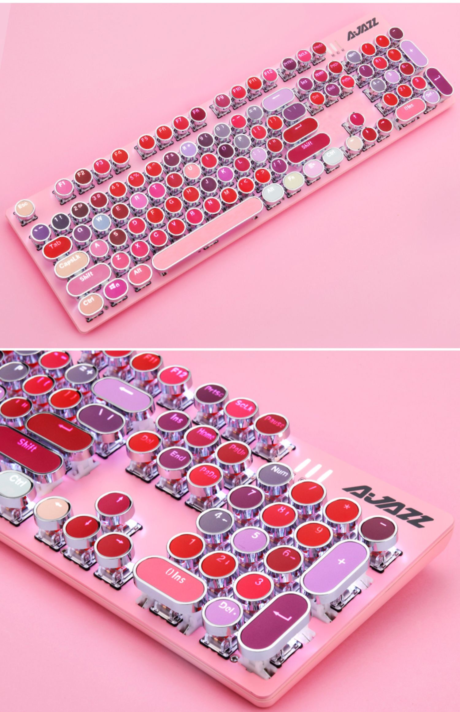 口红键盘女生机械键盘可爱马卡龙朋克彩色电竞元气少女心花嫁糖果粉色