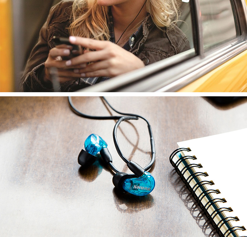 shure/舒尔 se215入耳式有线耳机音乐hifi线控带麦通话耳机塞 蓝色