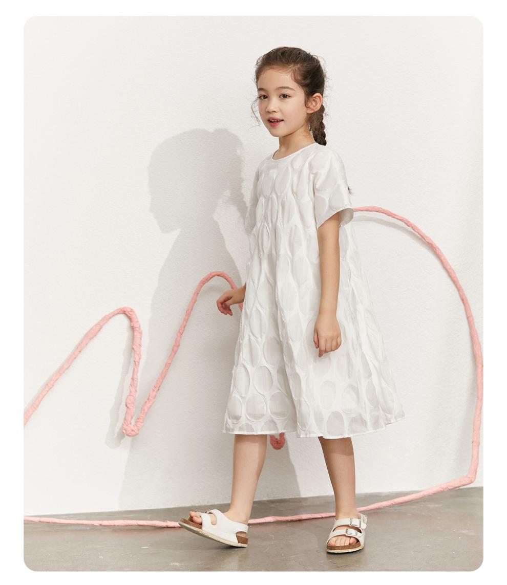 amii童装女童连衣裙2021夏装新款中大儿童a字裙短袖裙子休闲洋气 天空