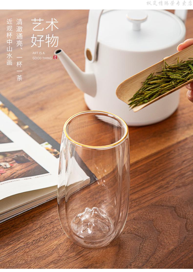 观山杯简易泡茶杯富士山杯绿茶杯专用龙井杯玻璃水杯耐热杯子雪山观山