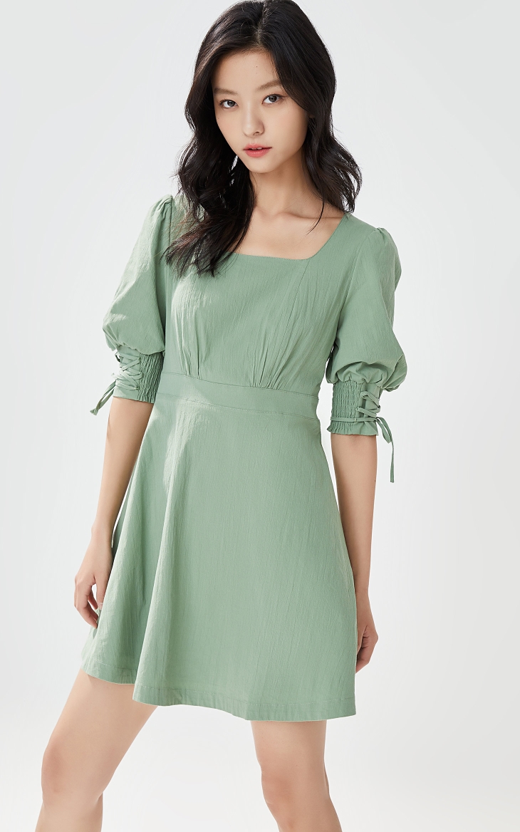 only2021夏季新款纯色简约收腰显瘦绑带a字连衣裙女121207030 a10香荠