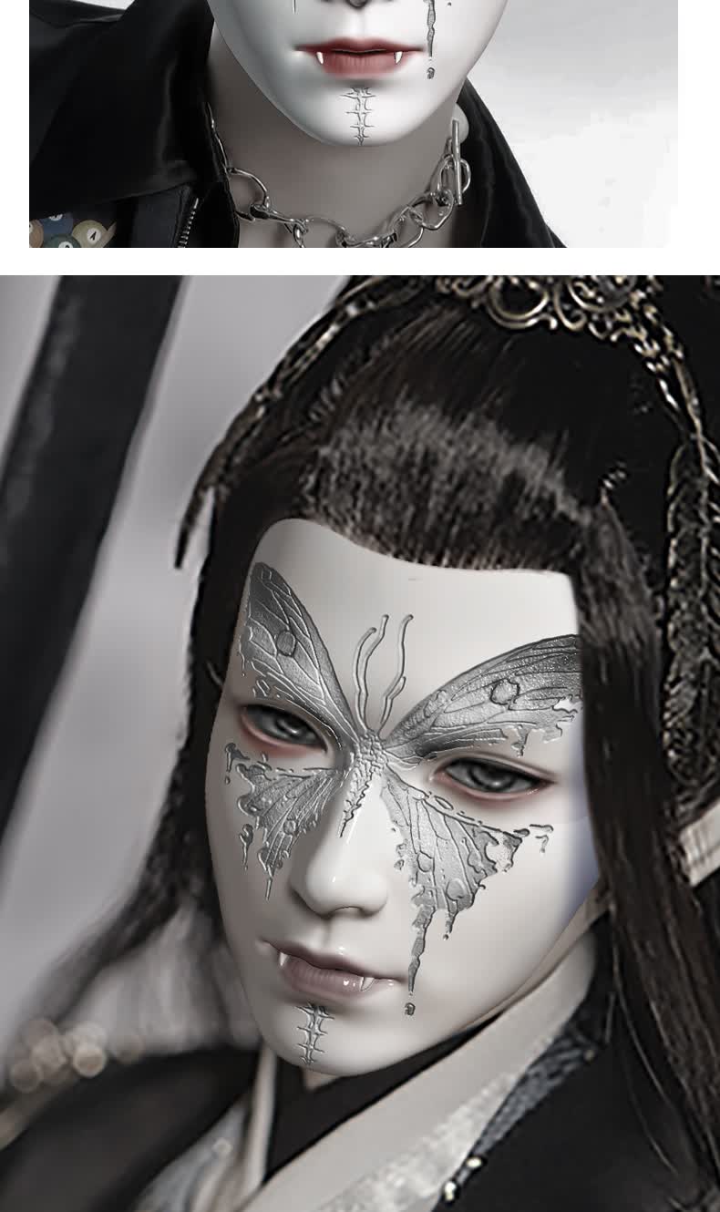 赛博朋克面具 新款赛博朋克面具全脸蝶影男古风蒸汽万圣节吸血鬼恐怖