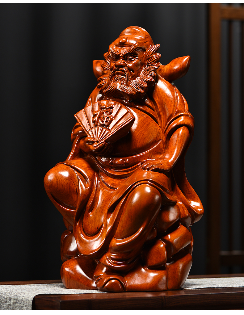 思古木雕摆件天师钟馗神像摆件实木头雕刻家居客厅办公司玄关工艺礼品