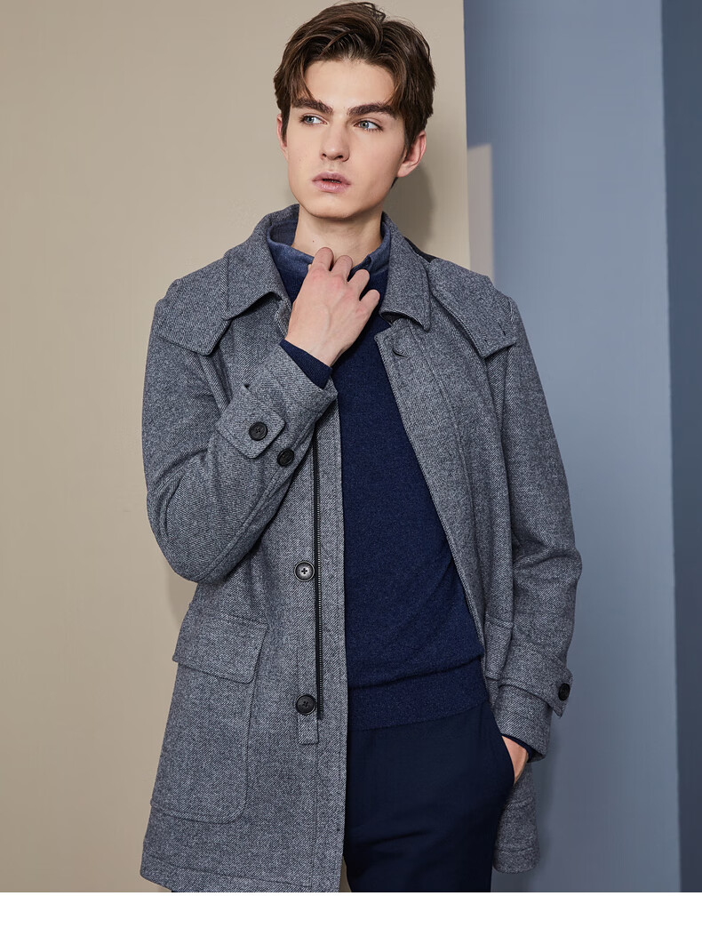 scofield 男装秋冬季商务休闲时尚个性 简约保暖舒适呢子大衣外套上衣
