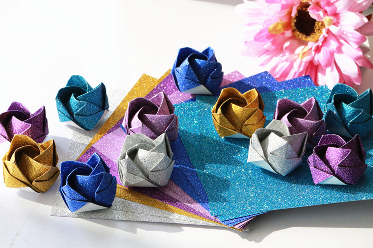 珠光纸图案款金粉闪钻手工纸15厘米正方形千纸鹤折纸川崎玫瑰花纸15