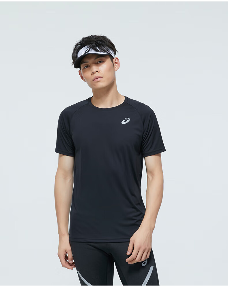亚瑟士asics男子圆领透气t恤男式跑步短袖t恤黑色l