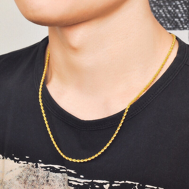 【黄金购物节礼物】吾悦 珠宝 999足金 麻绳锁骨链 绳索绞丝链男女配