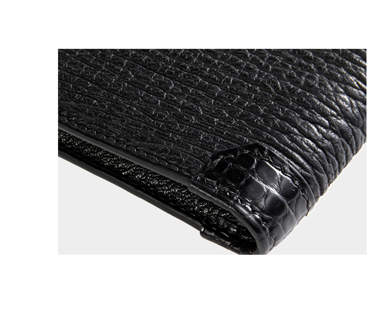 采宁 钱包男稀有皮钱包手工定制皮具高端黑色鲨鱼皮真皮横款证件卡位